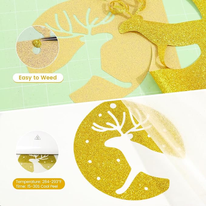 Gold Glitter HTV Heat Transfer Vinyl, Glitter Iron on Vinyl Roll 10" x 8ft | - Image 3