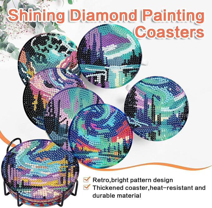 ijbnhd 8 Pcs Aurora Diamond Art Coasters Kits Landscape 4x4 inch | Diamond - Image 8