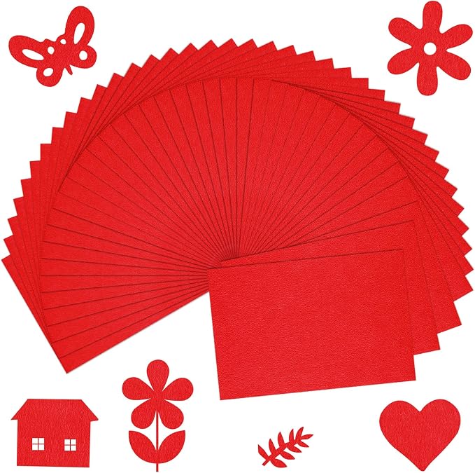 40 Pcs Red Felt Fabric Sheet 8" x 12" Assorted Color Felt Fabric Sheets by Bringsparkletoeverydaylife