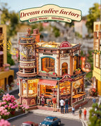ROKR Dream Coffee Factory, Wooden Music Box Model, Mechanical 3D Wooden Puzzles - Image 2