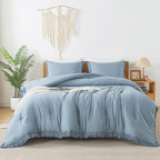 Andency Grayish Blue Comforter Set King Size, 3 Pieces Boho Tassel Lightweight - Image 7