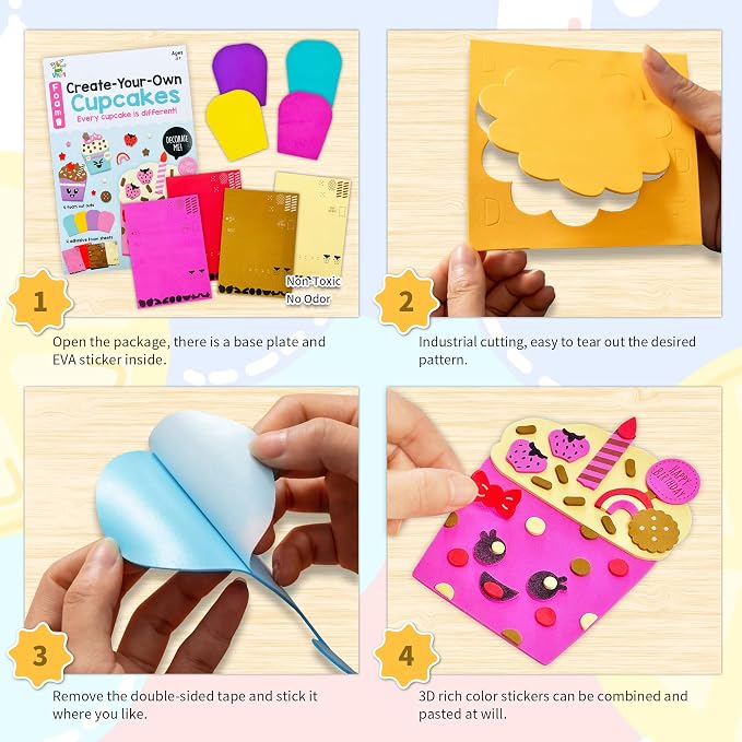 VKPI 4 Pieces EVA Foam Art Crafts Gift Kit, Creative Make Your Own Cupcakes - Image 2