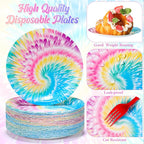 Domensi 100 Pack Tie Dye Paper Plates 7 Inch Rainbow Disposable Dessert Plates - Image 3