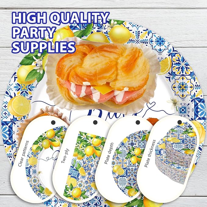 168Pcs Lemon Bridal Shower Party Decor Amalfi Coast Plates Napkins Cups Forks - Image 4