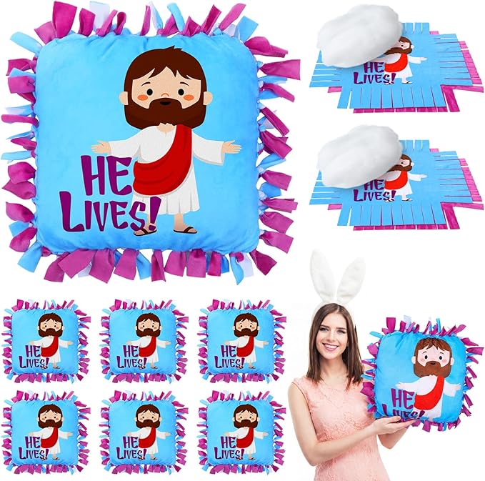 Chunful 6 Sets Christian Tied Pillow Craft Kit 2026 VBS Crafts Jesus He Lives by Chunful