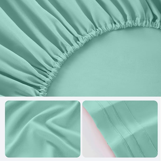 ROSE&RISY Light Green Full Sheet Set, 4 Pieces Soft Bedding Sheet Set, - Image 7