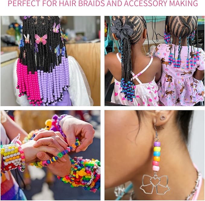 1000+pcs Glitter Pony Beads Bulk, Acrylic 9mm Large Plastic Bead - Image 3
