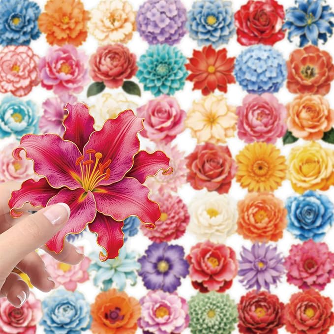 56Pcs Flower Stickers Transparent Aesthetic Flowers Stickers - Image 6