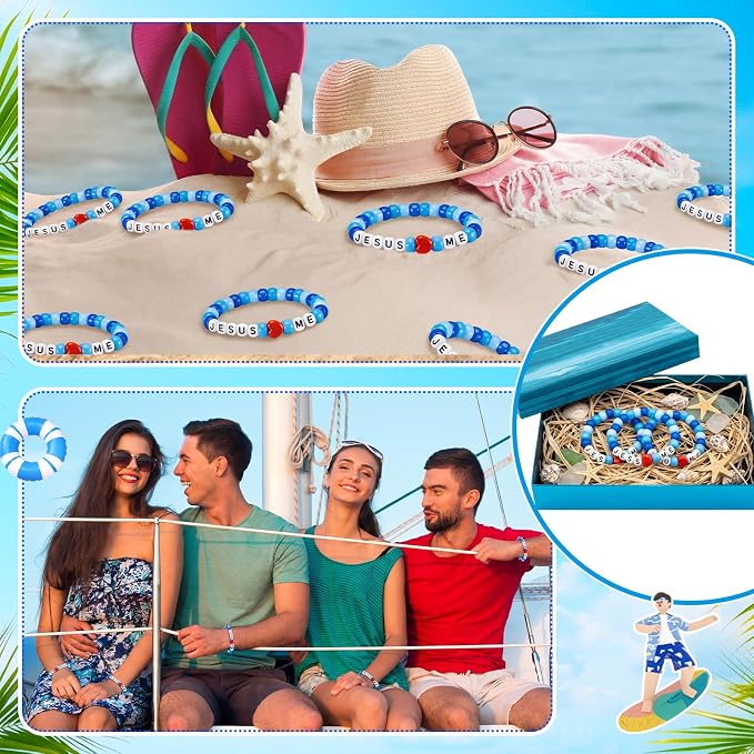 Ferreve 35 Sets Ocean Religious Bead Wristband Craft Kit Jesus Love Me Faith - Image 7