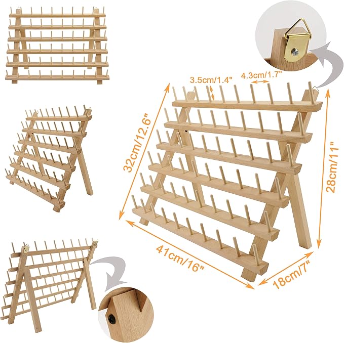 New brothread 60 Spools Wooden Thread Rack/Thread Holder Organizer - Image 3