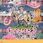 Western Cowgirl Fabric by The Yard, Girly Pink Flowers Hat Flannel Polyester by CastleFairy