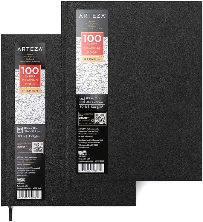 ARTEZA Hardcover Sketchbooks, 8.5 x 11 in, 100 Sheets Each, 80 lb / 130 GSM - Image 2