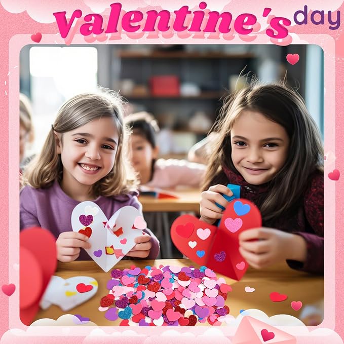 600Pcs Foam Heart Stickers Valentine's Day Glitter Love Sticker | 3 Sizes - Image 5