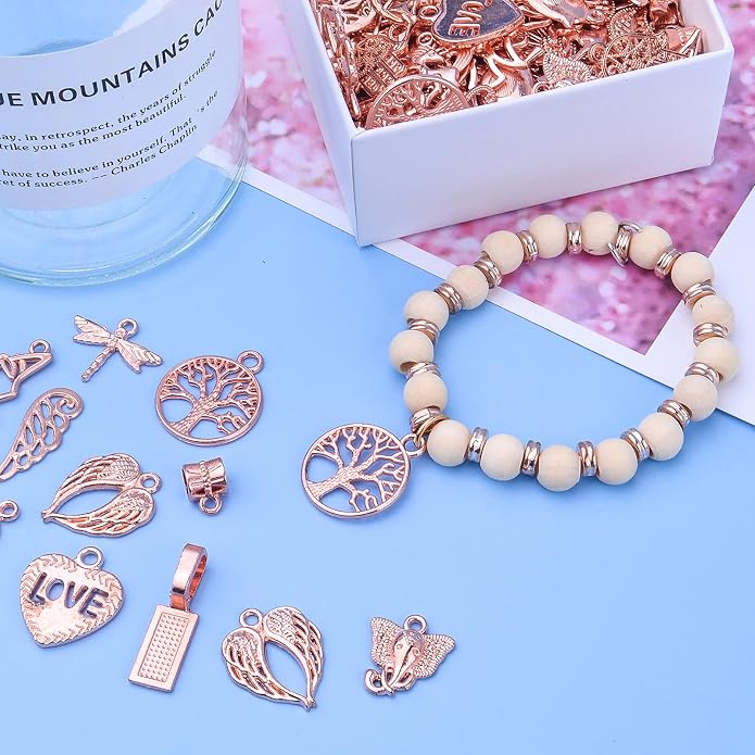 100pcs Rose Gold Mixed Charms Pendants Tibetan Alloy Vintage Charms Wholesale - Image 4