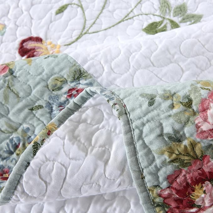 ROOMLIFE Quilt Set Full Size 3D Floral Embroidery Pattern 3-Piece Cotton - Image 9