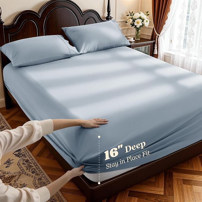 LBRO2M 1000 Thread Count 100% Egyptian Cotton Sheets Set King, 4 Piece Sets Bed - Image 4