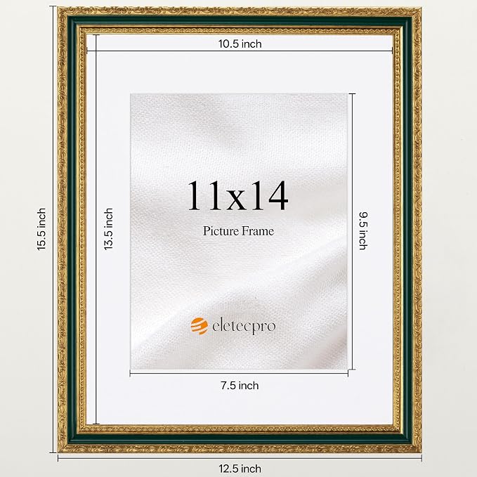 eletecpro 11x14 Vintage Picture Frame, Glass Cover, Horizontal or Vertical - Image 3