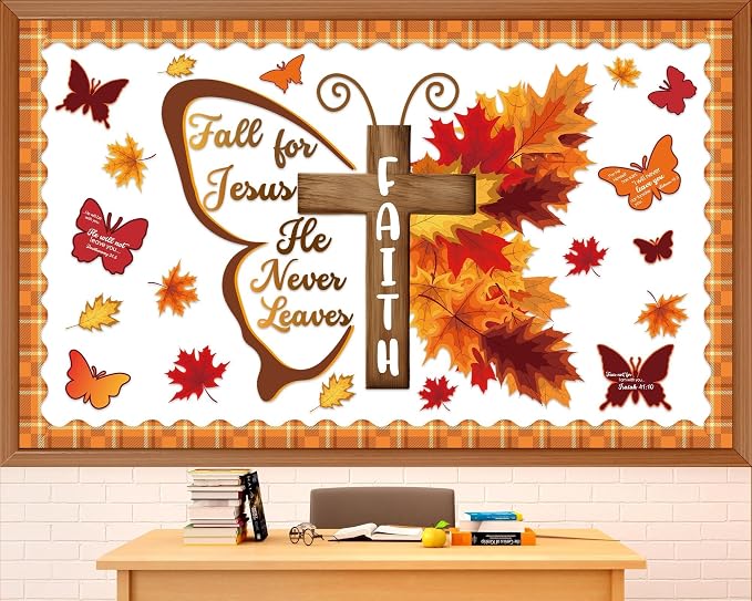 Religious Fall Bible Butterfly Bulletin Board Set Fall by ojustbeok