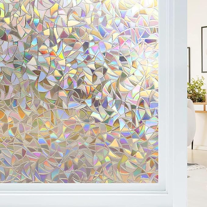 Haton Window Privacy Film, Stained Glass Rainbow Film Decorative Window Clings by HatonHomeDecor