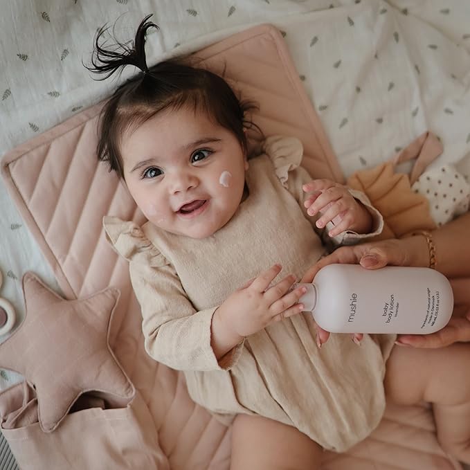 mushie Baby Organic Body Lotion | Moisturize, Soothe, and Hydrates Dry Skin | Made in Denmark, 13.53 fl oz (Lavender)