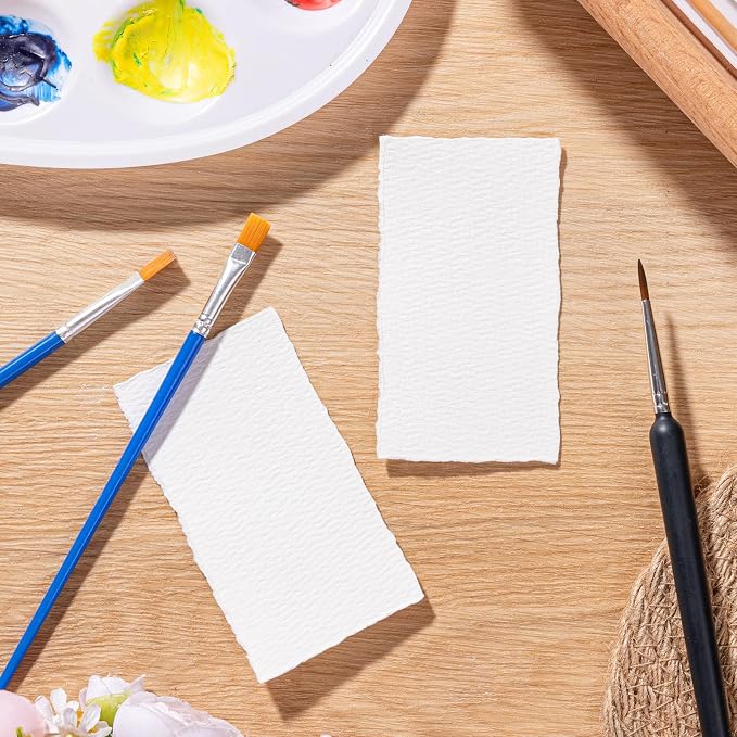 Prudiut 50 Sheets Cotton Watercolor Paper, 300 GSM, 2 x 3.5 inch Deckled Edge - Image 3
