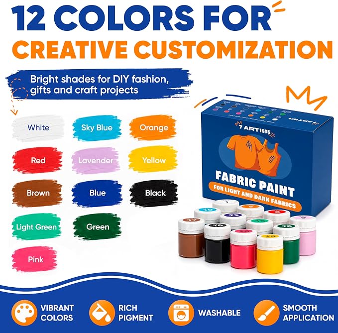 Fabric Paint Set for Clothes 12 Colors – Permanent Textile Paint for T-Shirts - Image 2