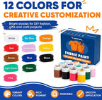 Fabric Paint Set for Clothes 12 Colors – Permanent Textile Paint for T-Shirts - Image 2