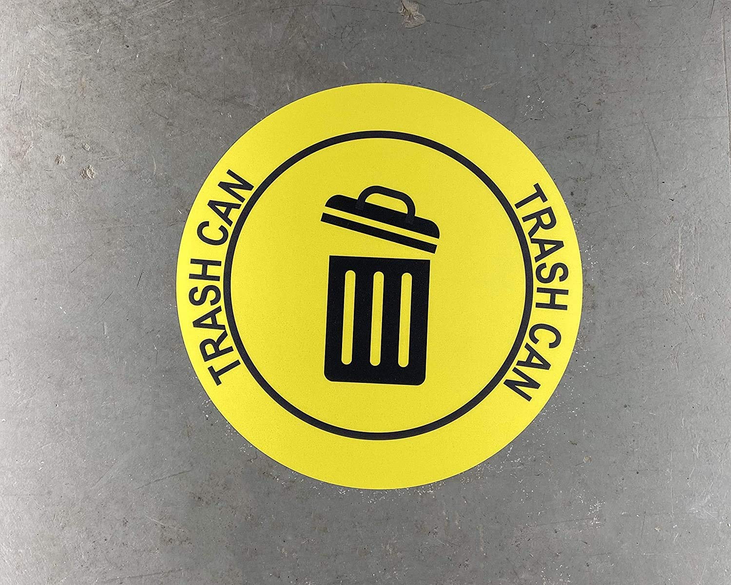 "Trash Can" Durable Laminated Vinyl Floor Sign- Sign by Graphical Warehouse- 5S Safety and Security Signage, Visual Communication Tool (22", Yellow/Black)