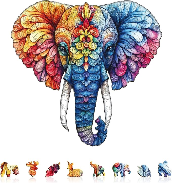 Floral Elephant Puzzles Adults Gifts Wooden 170 Pieces 11.4 * 11in by Jollitot