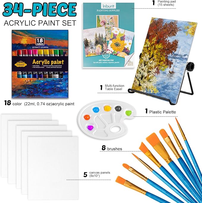 Inburit Acrylic Paint Set for Kids & Adults, Art Supplies Kit - Image 2