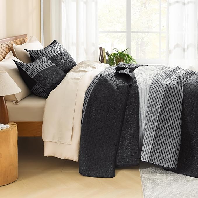 Litanika Quilt Queen Size Black, Soft Lightweight Polyester Comforter Bedding - Image 2