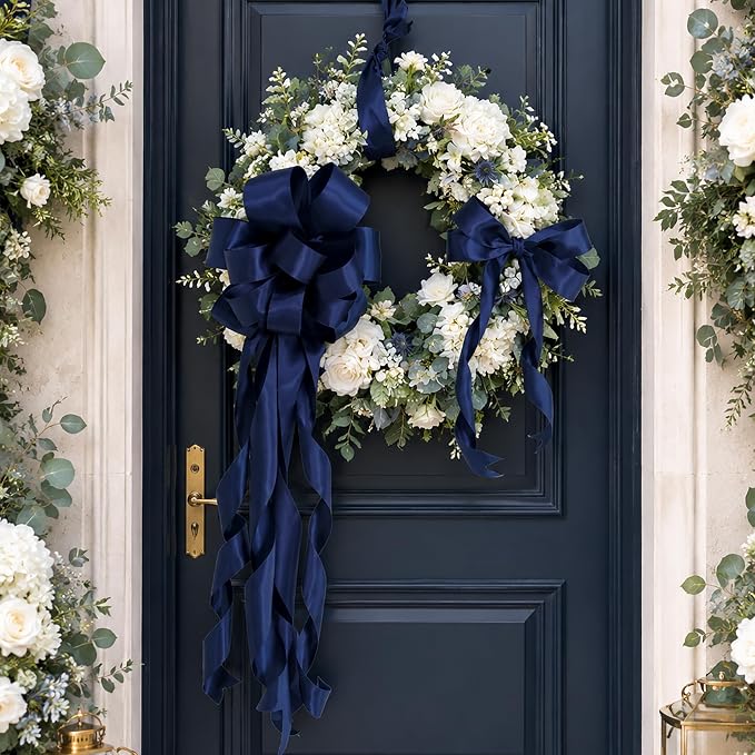 HUIHUANG Navy Blue Satin Wired Ribbon 2.5 inch Navy Wire Edge Christmas Ribbon - Image 6