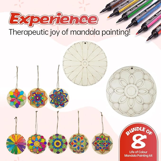 40Pcs DIY Unfinished Mandala Painting Wood Craft Wooden Chips Coloring - Image 3