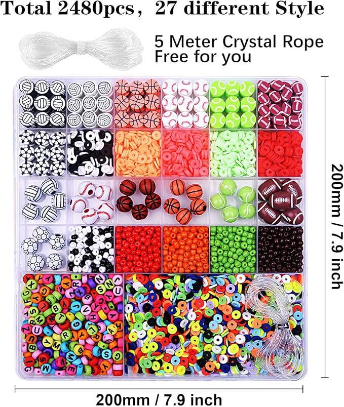 2480pcs Sports Ball Polymer Clay Beads Charms - Image 2