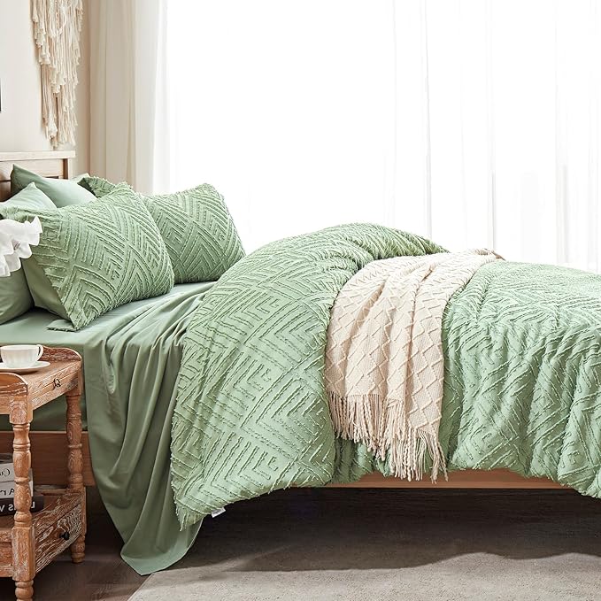 Zzlpp King Comforter Set 7 Pieces, Sage Green Tufted Bed in a Bag - Image 4