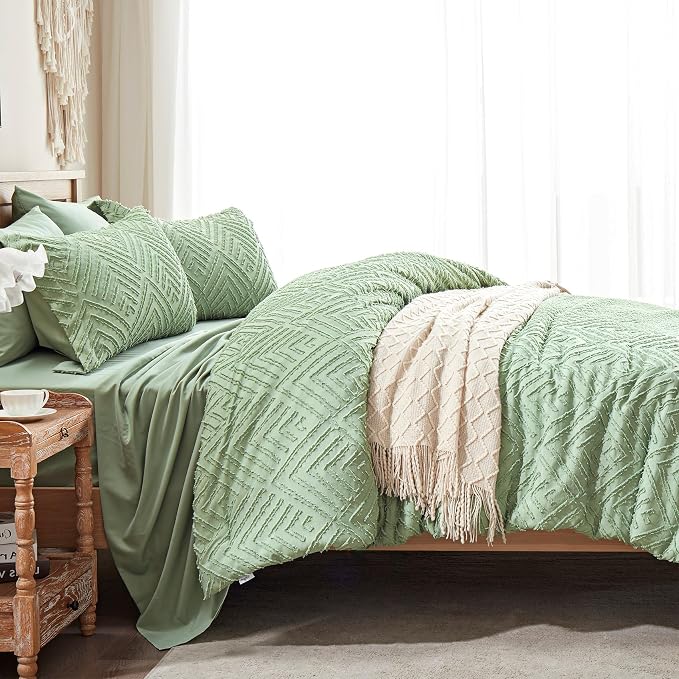 Zzlpp Full Comforter Set 7 Pieces, Sage Green Tufted Bed in a Bag - Image 4
