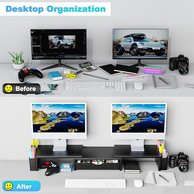 Spacrea Metal Desk Organizers and Accessories, Dual Monitor Stand Riser - Image 3