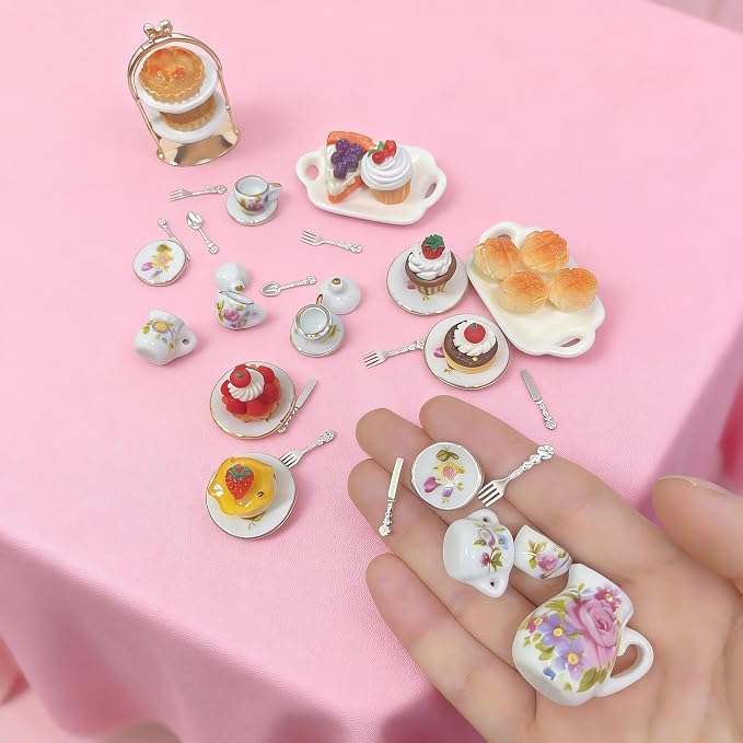 1:12 Miniature Dollhouse Porcelain Tea Cup Set 42 pcs, Kitchen Accessories - Image 4
