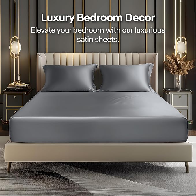 BEDELITE Satin Fitted Sheet and Pillowcase Set, Luxury Soft Similar to Silk - Image 2