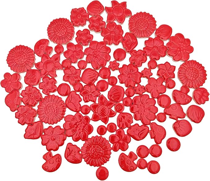 500g/1.1lb Ceramic Mosaic Tiles Mixed Shapes of Flowers, Mushrooms - Image 5