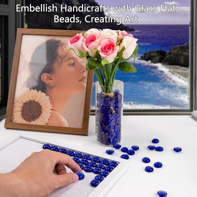 Blue Glass Marbles, 0.97 LB Transparent and Smooth Flat Glass Beads - Image 5
