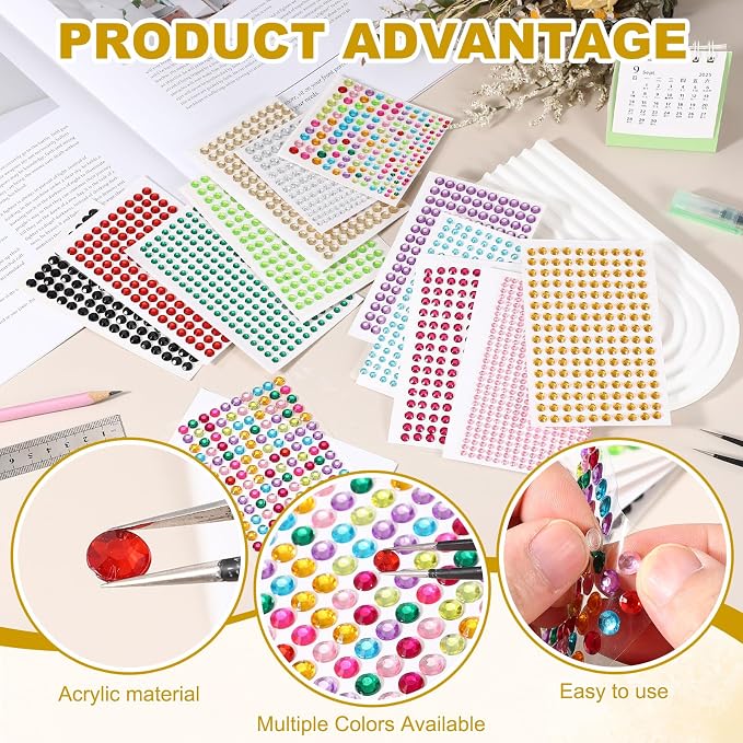 HARFINGTON 5 Sheet/800pcs Rhinestone Adhesive Stickers Self Adhesive Acrylic - Image 4