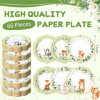 Funnymoom 60 Pcs 7 Inch Woodland Animals Baby Shower Paper Plates Woodland - Image 2