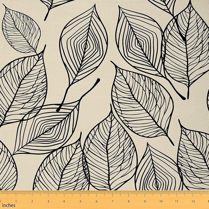 Feelyou Leaves Upholstery Fabric by The Yard, Vintage Leaf Geometric Outdoor by Feelyou