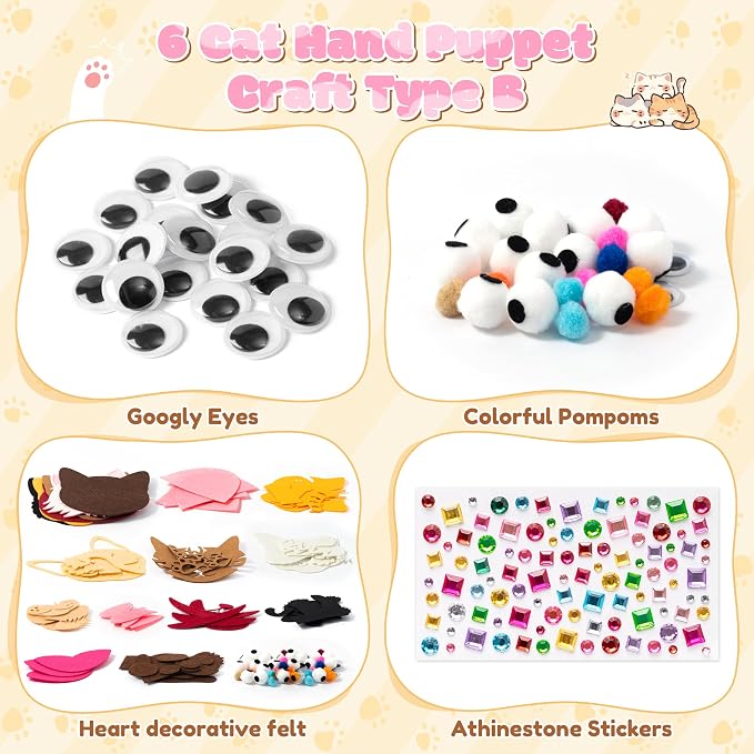 WATINC 6Pcs Cat Hand Puppet Making Kit, Art Craft Felt Sock Puppet Toys | - Image 2