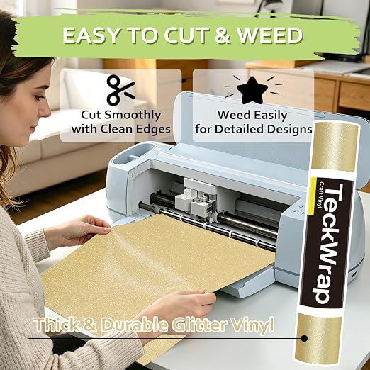 TECKWRAP Gold Glitter Permanent Vinyl 12" x 5ft Roll, Shimmer Gold Adhesive - Image 6