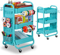 DESIGNA 3-Tier Utility Storage Rolling Cart with Removable Pegboard & Extra Storage Baskets Hooks, Metal Craft Art Carts for Gift Home Office, Teal