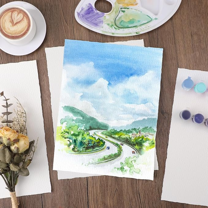 25 Sheets Watercolor Paper 9X 12, 300 GSM Deckled Edge Paper Rough/Textured - Image 5