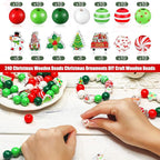 FairySandy 240 Pcs Christmas Wooden Beads Craft 0.63 Inches Hanging Red Green - Image 3