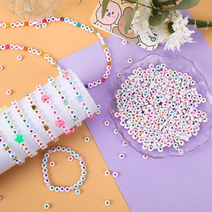 Augshy 700Pcs Round Heart Beads, Valentine's Day Acrylic Heart Beads - Image 3